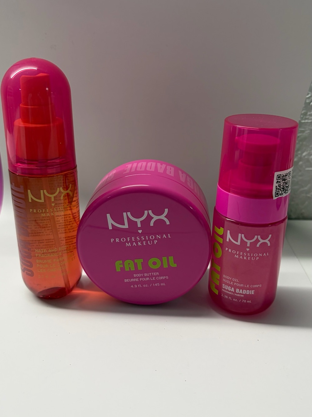 NYX Fat Oil Body Butter & Body Oil Set - Hot Pink with Lime Text